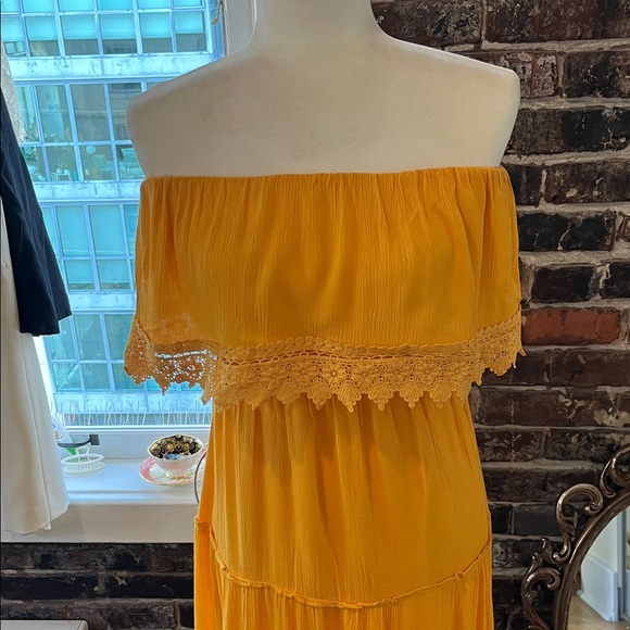 Orange Off-Shoulder Boho Maxi Dress - Picture 2 of 3